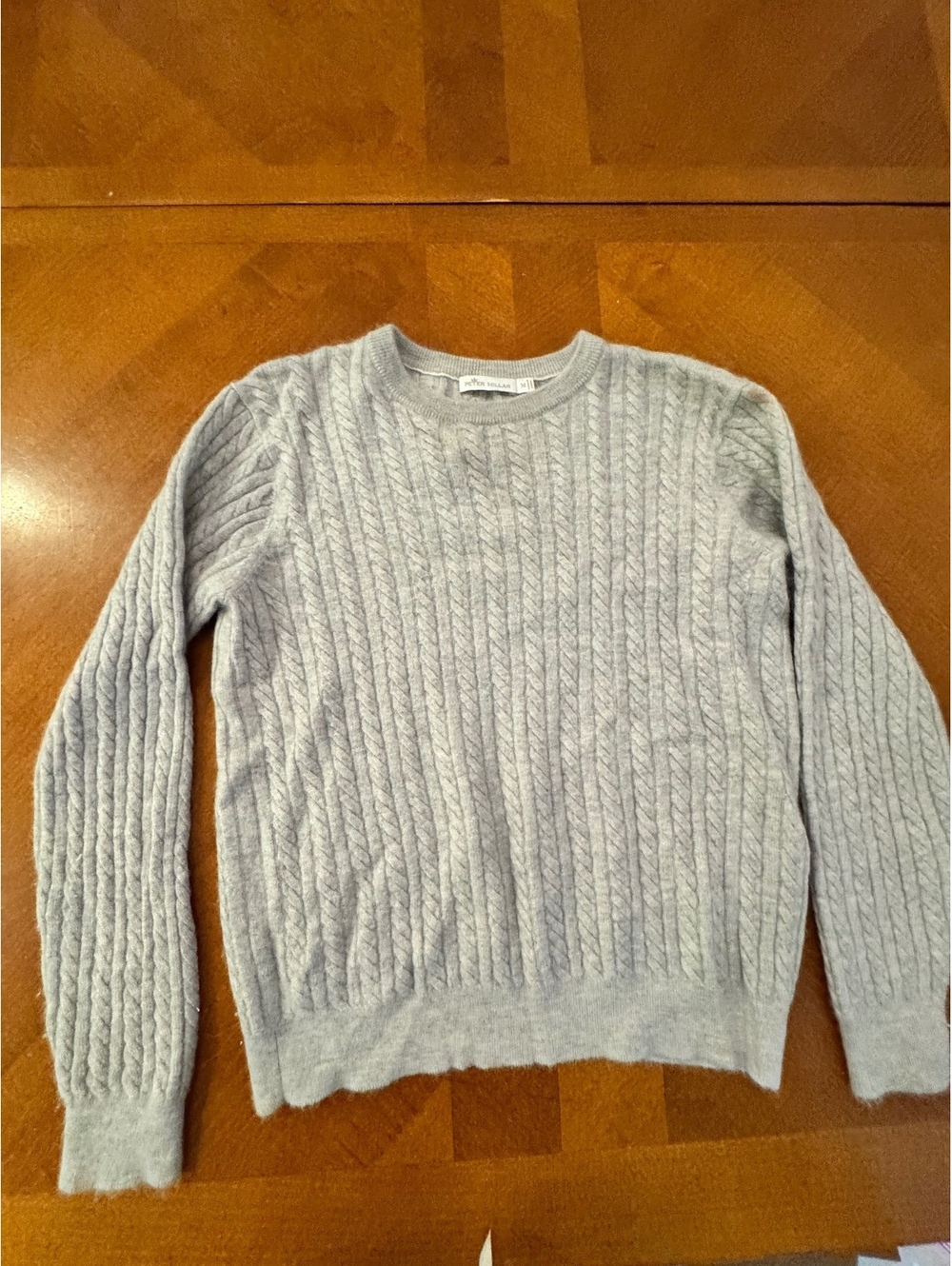 Peter Millar 100% Cashmere Light Gray Cable Knit Pullover Sweater Womens M 2715